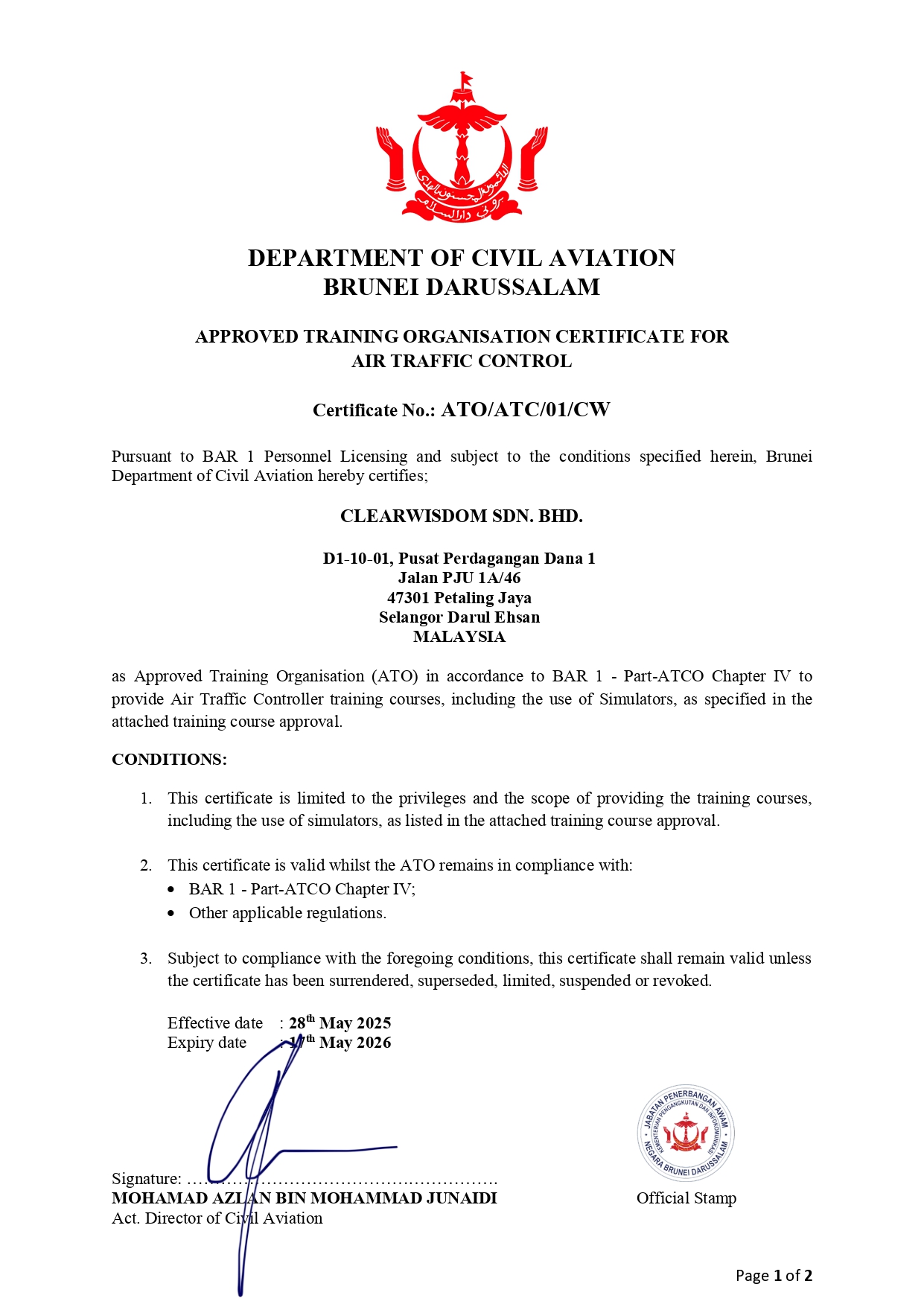 avac ato approval certificate clearwisdom. page 0001